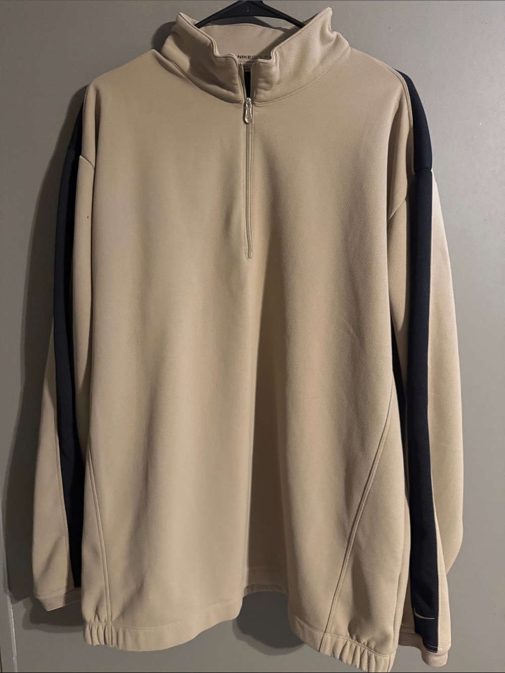 Nike Beige Quarter-Zip Pullover with Black Sleeve Stripes